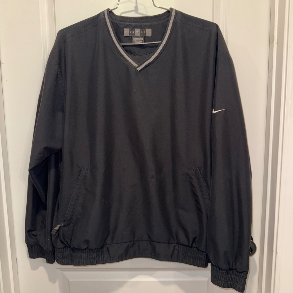 Nike Golf Mens V-Neck Windbreaker Pullover Black Long Sleeve Jacket Large